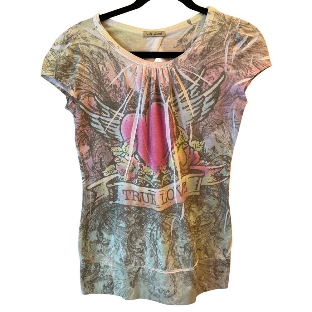Vintage Body Central Grunge Tattoo Print T-shirt Open Back Small
